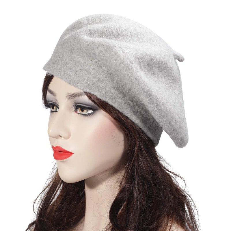 ZLYC Wool Beret Hat Classic Solid Color French Beret for Women (Light Gray) - Image 2